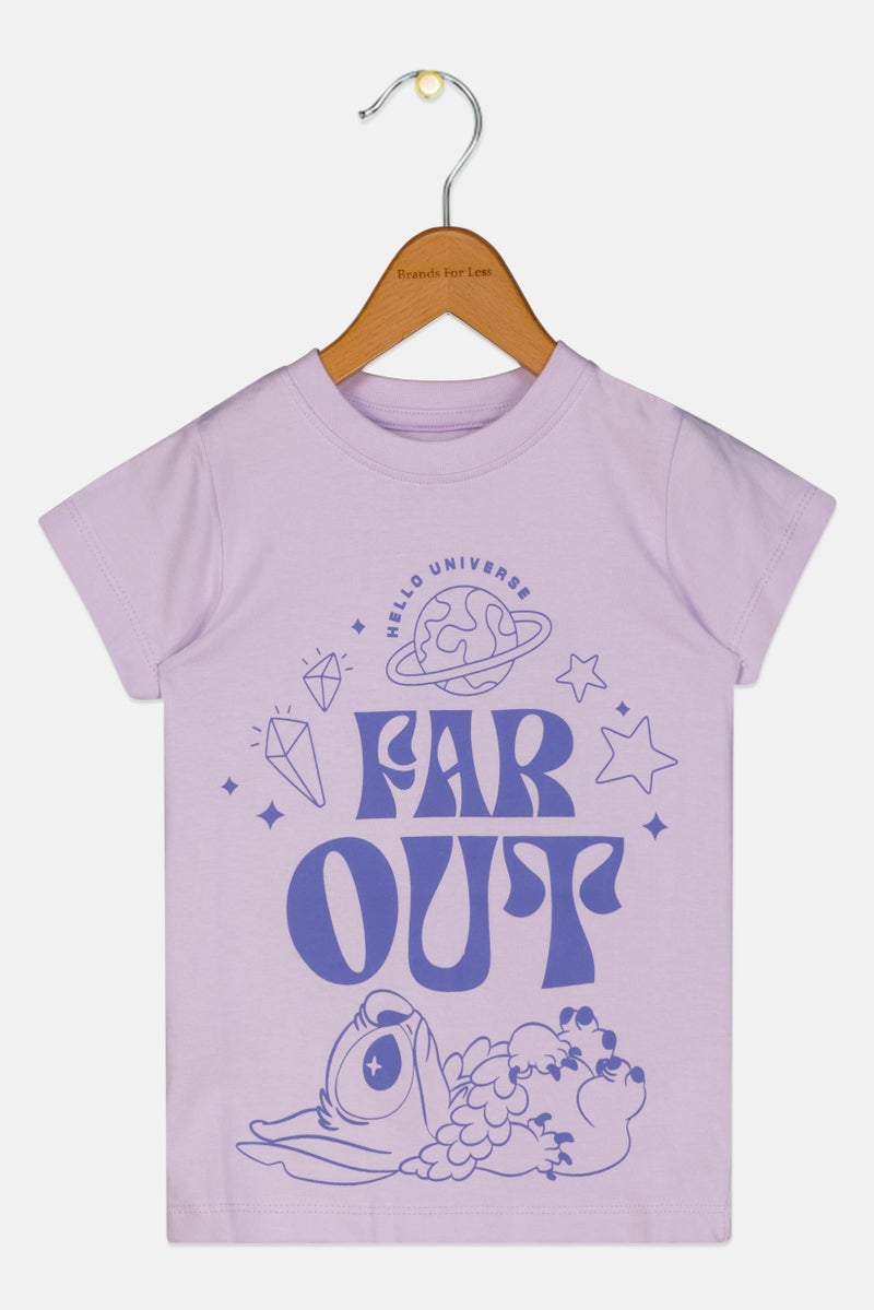 Disney تي شيرت قصير الأكمام لطيف للفتيات الصغيرات بطباعة جرافيك، لافندر - Image 1