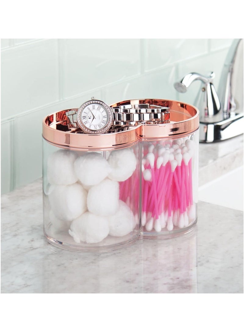 mDesign Plastic Canister Jar Organizer Set with Storage Lid - Home Decor Holder for Bathroom/Restroom Vanity Countertop, Cabinet - Holds Cotton Balls, Soap - Lumiere Collection - Clear/Rose Gold - Image 4