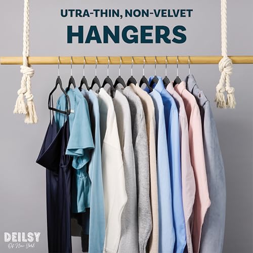 DEILSY™ Black Hangers 50 Pack - Thin Slim Space Saving, Plastic Hangers, Non Velvet Plastic Hanger for Closet Organization Hanger for Clothes Adult - Image 2