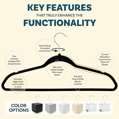 DEILSY™ Black Hangers 50 Pack - Thin Slim Space Saving, Plastic Hangers, Non Velvet Plastic Hanger for Closet Organization Hanger for Clothes Adult - Image 4