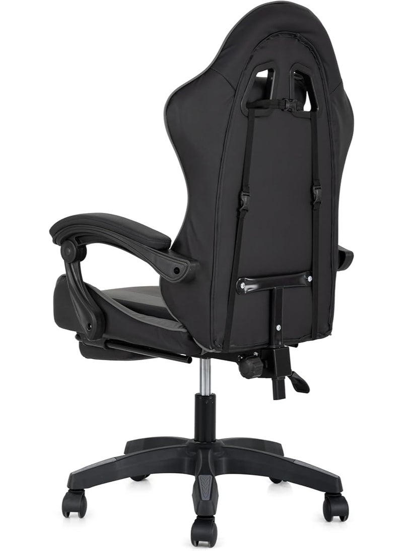 مالتي هوم فيرنيتشر كرسي ألعاب مريح MH-32FR رمادي اللون، مزود بمسند للقدمين، وكرسي مكتب سباق قابل للتعديل مع دعم أسفل الظهر ومسند للرأس، باللونين الأسود والرمادي - Image 3