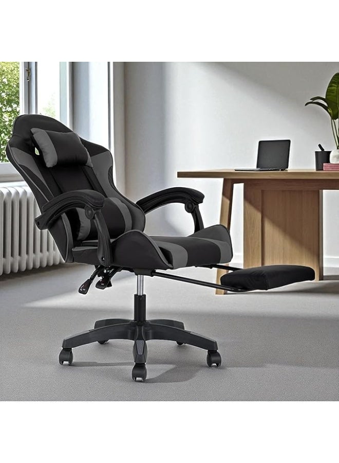 مالتي هوم فيرنيتشر كرسي ألعاب مريح MH-32FR رمادي اللون، مزود بمسند للقدمين، وكرسي مكتب سباق قابل للتعديل مع دعم أسفل الظهر ومسند للرأس، باللونين الأسود والرمادي - Image 4