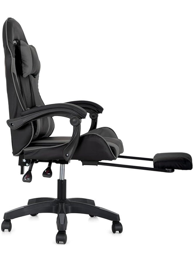 مالتي هوم فيرنيتشر كرسي ألعاب مريح MH-32FR رمادي اللون، مزود بمسند للقدمين، وكرسي مكتب سباق قابل للتعديل مع دعم أسفل الظهر ومسند للرأس، باللونين الأسود والرمادي - Image 2