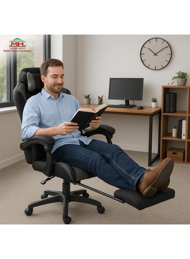 Multi Home Furniture Black & Grey Gaming Chair | Ergonomic Chair High-Back Recliner Chair with Adjustable Footrest & Armrest | Racing-Style Office Chair with Lumbar & Headrest Support for Gaming Setup - Image 2