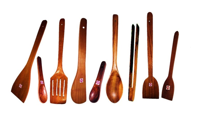 ARMAN SPOONS 9 Piece Wooden Spoon Set Teak Wood Spoon Set Brown Royal Spoons - Image 1