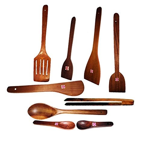 ARMAN SPOONS 9 Piece Wooden Spoon Set Teak Wood Spoon Set Brown Royal Spoons - Image 2