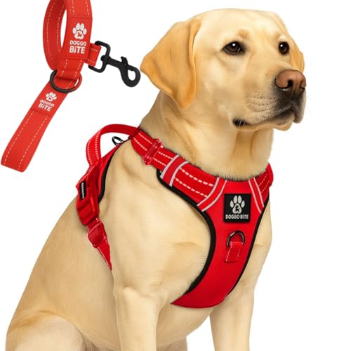 Doggo Bite Premium Reflective Dog Vest Harness| Soft Breathable| Padded Handle| Adjustable Straps & Luxury Buckle| No-Choke with Free Designer Leash-32mm| Chest (27-36inch) All Large Breeds 23-35Kg - Image 1