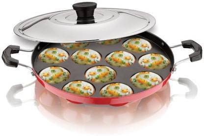 STEEPLE STEEPLE Appam Maker 12 Cavities Non Stick Appam Patra with Lid, Red (Paniyarrakal |Paniyaram |Appam Pan/Maker/Pan Cake Maker)  - Image 2