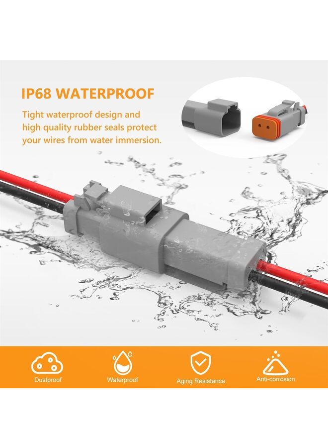 LAMAY 2Pin DT Connector 16 AWG Male and Female Automotive Wire Connectors 2 Pin Connector Kit Waterproof Electrical Connector for Car Truck Boat (6PCS) - Image 2