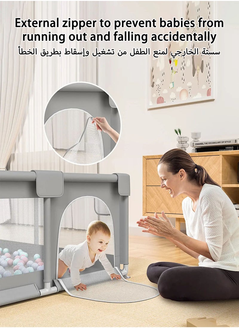 طة ساحة لعب آمنة للأطفال الصغار في الأماكن المغلقة والمفتوحة مع شبكة مسامية وباب بسحاب، مع 50 قطعة من كرات المحيط والإكسسوارات، رمادي - 150 × 180 سم - pzsku/ZBD787C7FD2A1F7C0EF86Z/45/_/1724139153/6386f0c5-efbb-42d0-8e3e-e1be3192a85c