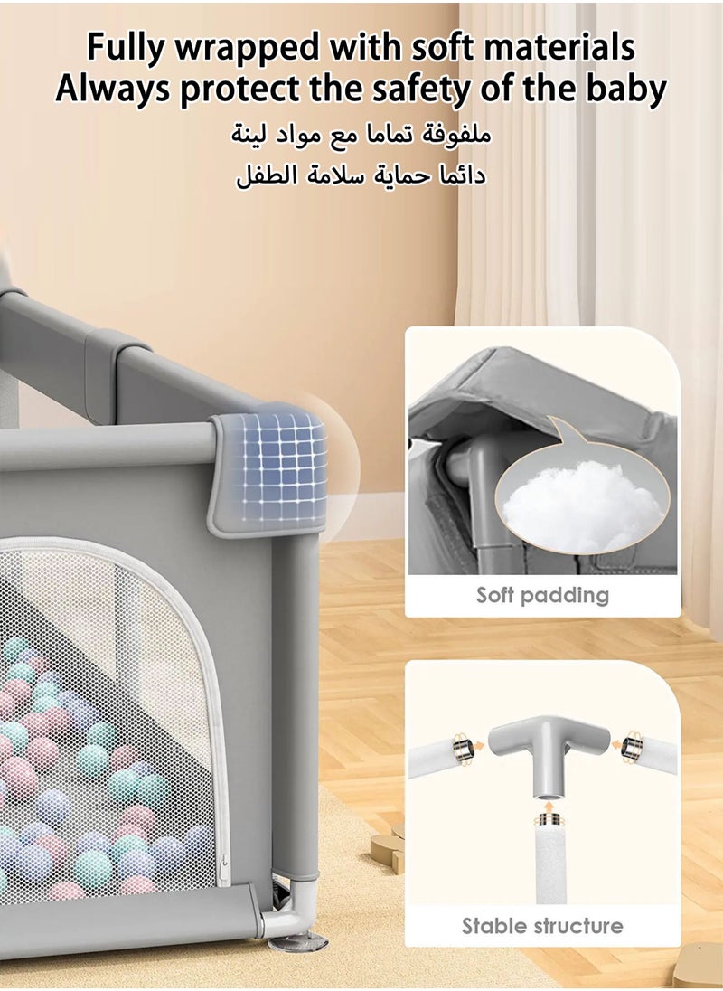 مس تيارا طة ساحة لعب آمنة للأطفال الصغار في الأماكن المغلقة والمفتوحة مع شبكة مسامية وباب بسحاب، مع 50 قطعة من كرات المحيط والإكسسوارات، رمادي - 150 × 180 سم  - Image 4