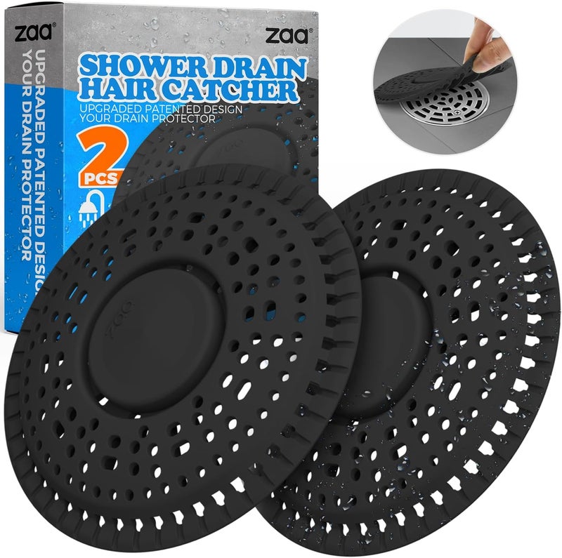 zaa Shower Drain Hair Catcher, Upgraded 2Pack Premium Silicone Drain Protector & Shower Drain Cover for Regular Floor Drains of Shower Room, Bathroom, Black - Image 1