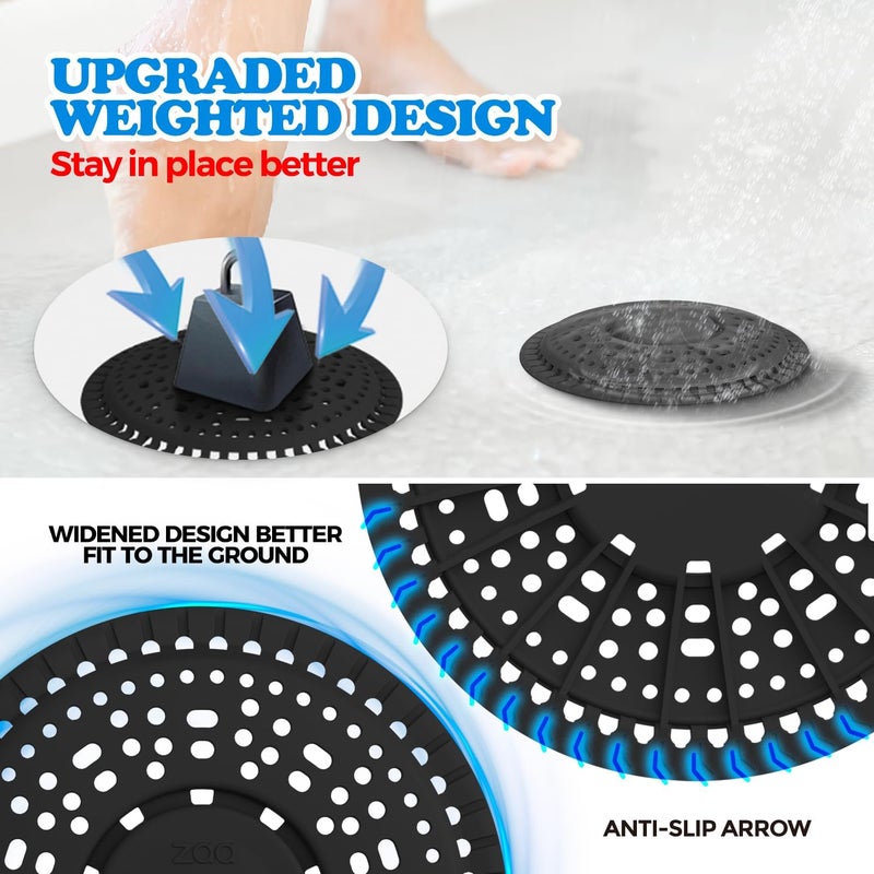 zaa Shower Drain Hair Catcher, Upgraded 2Pack Premium Silicone Drain Protector & Shower Drain Cover for Regular Floor Drains of Shower Room, Bathroom, Black - Image 3