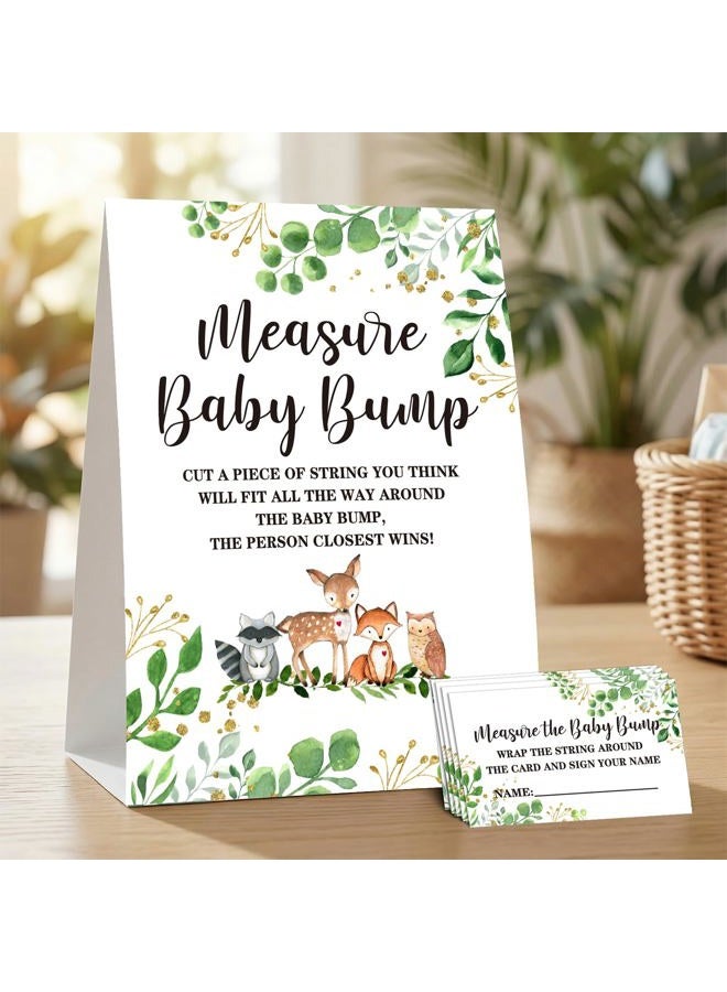 DETIHO Woodland Animal Measure The Baby Bump Baby shower Game Set，Safari Theme How Big Is Mommy's Belly Baby shower Party Game Supplies-1 Sign And 50 Cards-C02 - Image 1