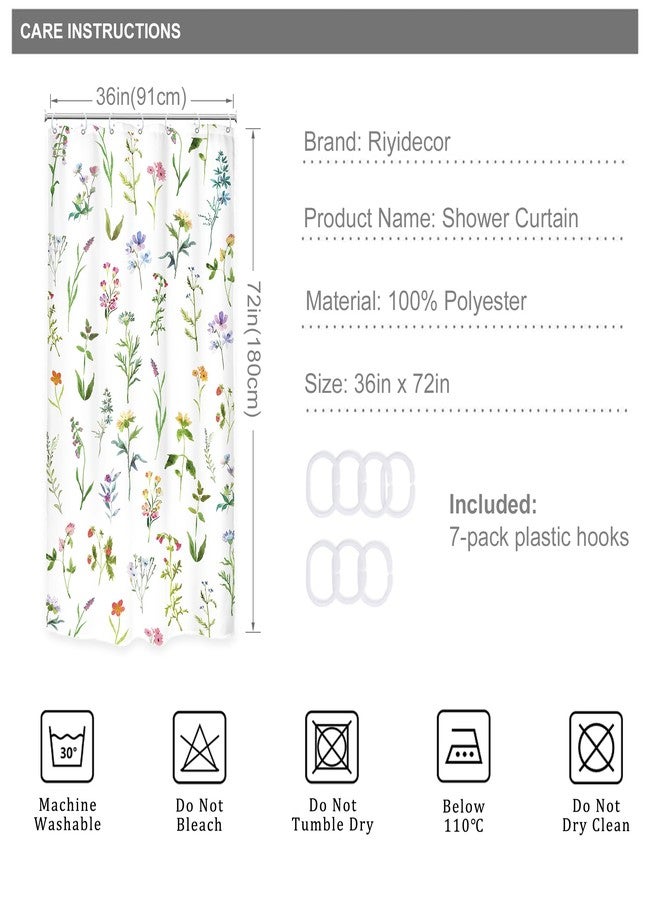 Riyidecor Small Stall Floral Shower Curtain 36Wx72H Inch Half Rv Wildflower Rustic Botanical Plant Herbs Watercolor Flower Spring Season Decor Bathroom Fabric 7 Pack Plastic Shower Hooks Included - Image 4