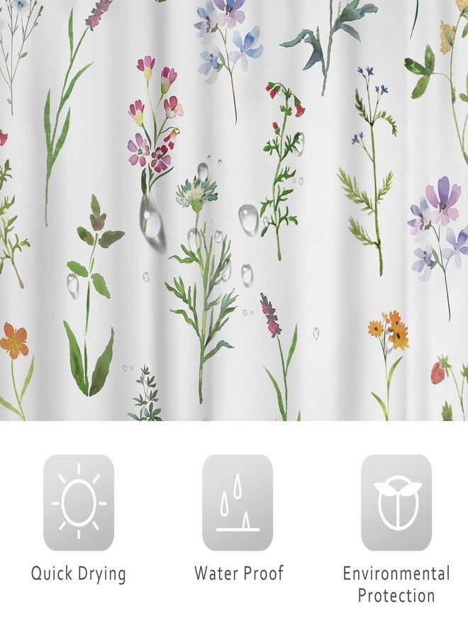 Riyidecor Small Stall Floral Shower Curtain 36Wx72H Inch Half Rv Wildflower Rustic Botanical Plant Herbs Watercolor Flower Spring Season Decor Bathroom Fabric 7 Pack Plastic Shower Hooks Included - Image 5