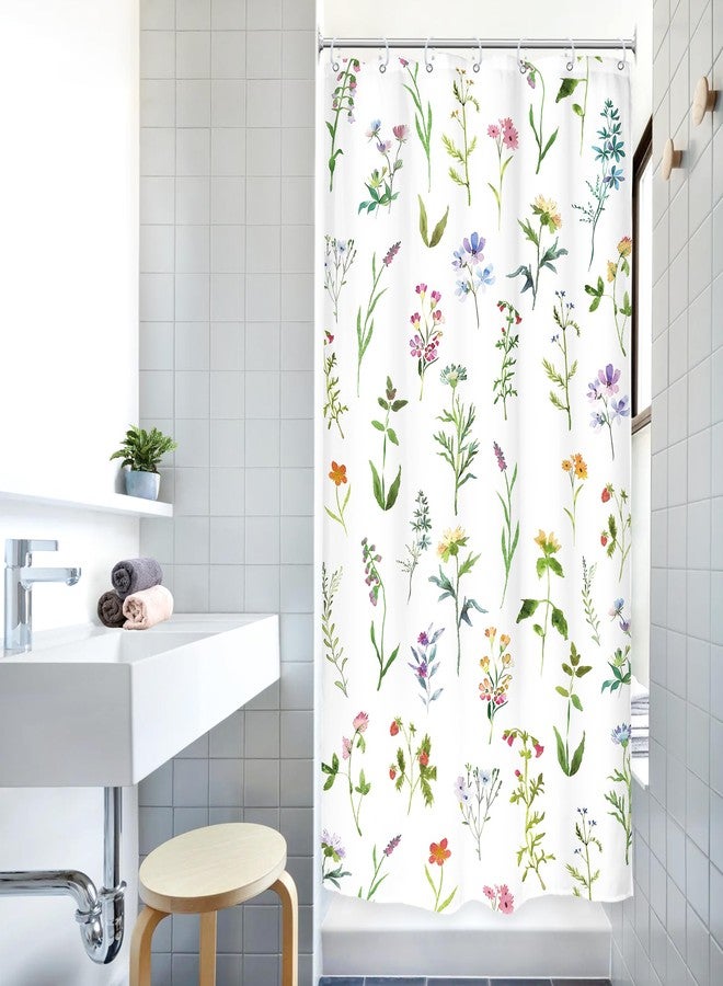 Riyidecor Small Stall Floral Shower Curtain 36Wx72H Inch Half Rv Wildflower Rustic Botanical Plant Herbs Watercolor Flower Spring Season Decor Bathroom Fabric 7 Pack Plastic Shower Hooks Included - Image 2