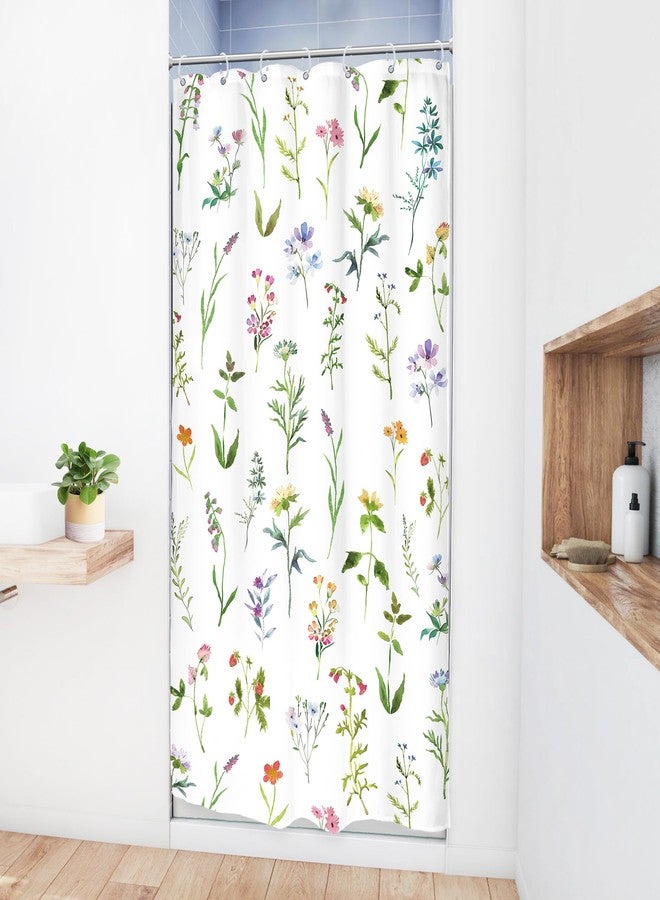 Riyidecor Small Stall Floral Shower Curtain 36Wx72H Inch Half Rv Wildflower Rustic Botanical Plant Herbs Watercolor Flower Spring Season Decor Bathroom Fabric 7 Pack Plastic Shower Hooks Included - Image 3