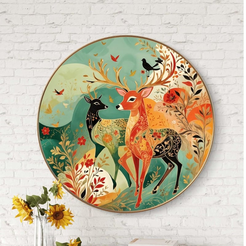 Livin'luxe Livinluxe paintings Dancing deer modern art Premium Sparkle lamination Golden Slim Frame 58 cm x 58 cm Large Size For HomeOfficeHotel painting GR08