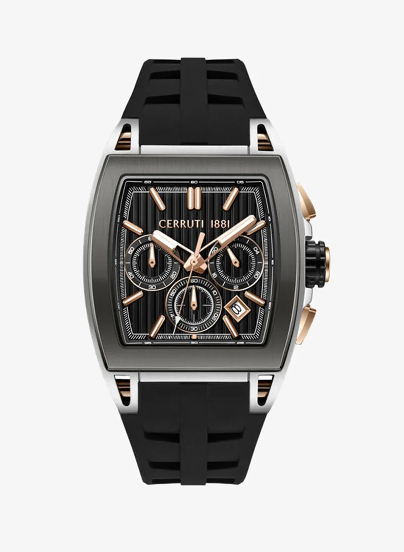 CERRUTI 1881 Belluno Black Dial Silicone Strap Chronograph Watch for Men, 41.5mm