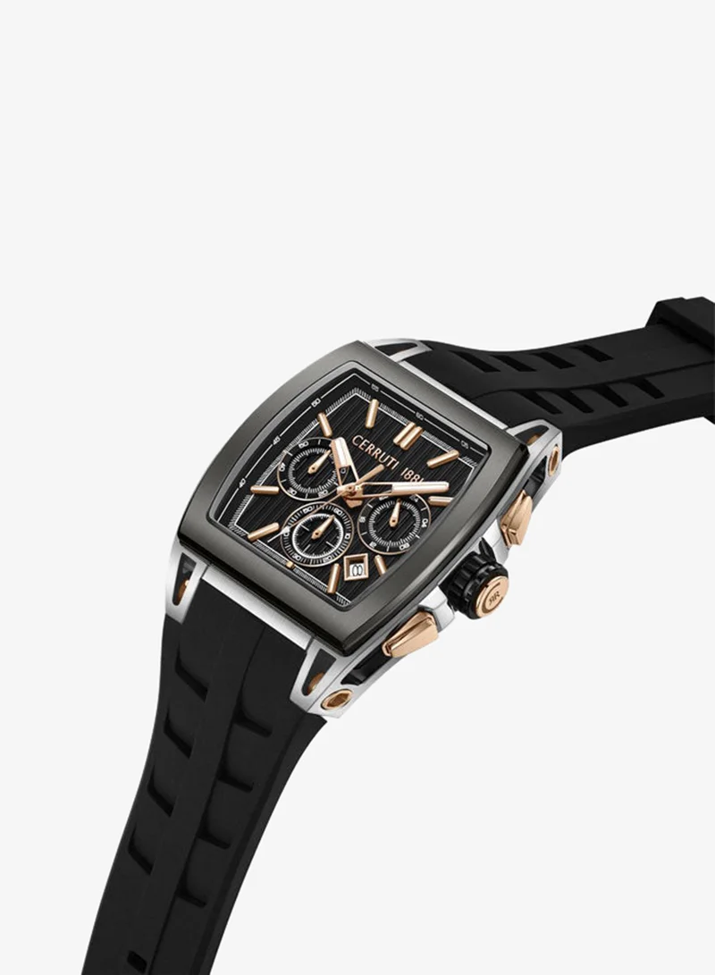 CERRUTI 1881 Belluno Black Dial Silicone Strap Chronograph Watch for Men, 41.5mm