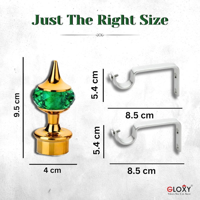 GLOXY Single Diamond Aluminum Curtain Holder with Brackets Full Set with Support Fittings Designer 1 Inch Rod Pocket Finials for Door WindowGold Mix GreenSet of 6 - Image 3