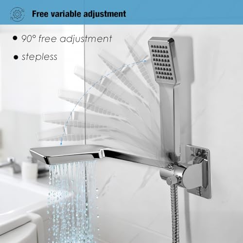 RIVOODS Handheld Shower Head Holder - No Drill - 360 Variable Adjustable - Tension Nut for Different Weight - Universal Shower Hose Fits - Wall Mounted with Strong Adhesive - (Polished Chrome) - Image 3