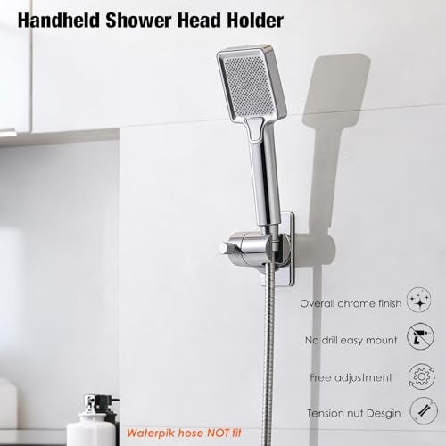 RIVOODS Handheld Shower Head Holder - No Drill - 360 Variable Adjustable - Tension Nut for Different Weight - Universal Shower Hose Fits - Wall Mounted with Strong Adhesive - (Polished Chrome) - Image 2