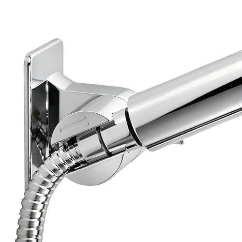 RIVOODS Handheld Shower Head Holder - No Drill - 360 Variable Adjustable - Tension Nut for Different Weight - Universal Shower Hose Fits - Wall Mounted with Strong Adhesive - (Polished Chrome) - Image 1