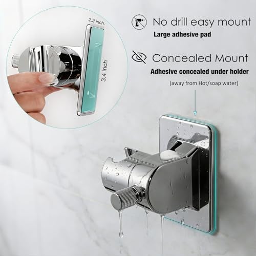 RIVOODS Handheld Shower Head Holder - No Drill - 360 Variable Adjustable - Tension Nut for Different Weight - Universal Shower Hose Fits - Wall Mounted with Strong Adhesive - (Polished Chrome) - Image 4
