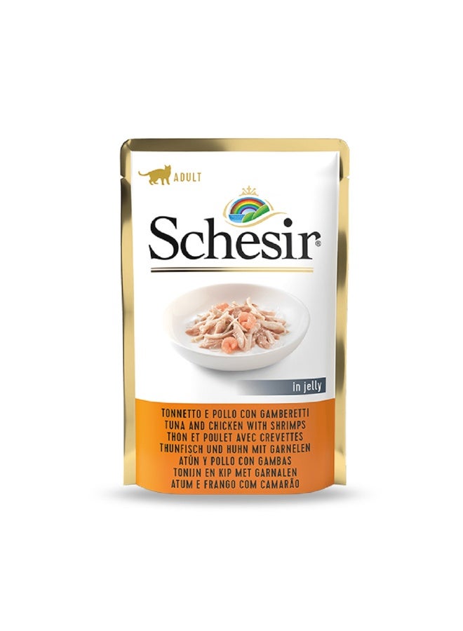 Schesir Tuna and Chicken with Shrimps Jelly Cat Food Pouch - 85 g