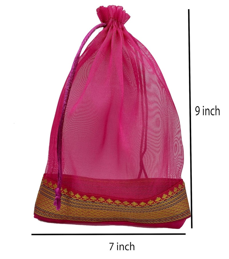 brown leaf Set Of 12 Organza 9X7 inch Potli Bags Pouch Best for Wedding Anniversary Party Supply Return Gifting Bags - Image 2