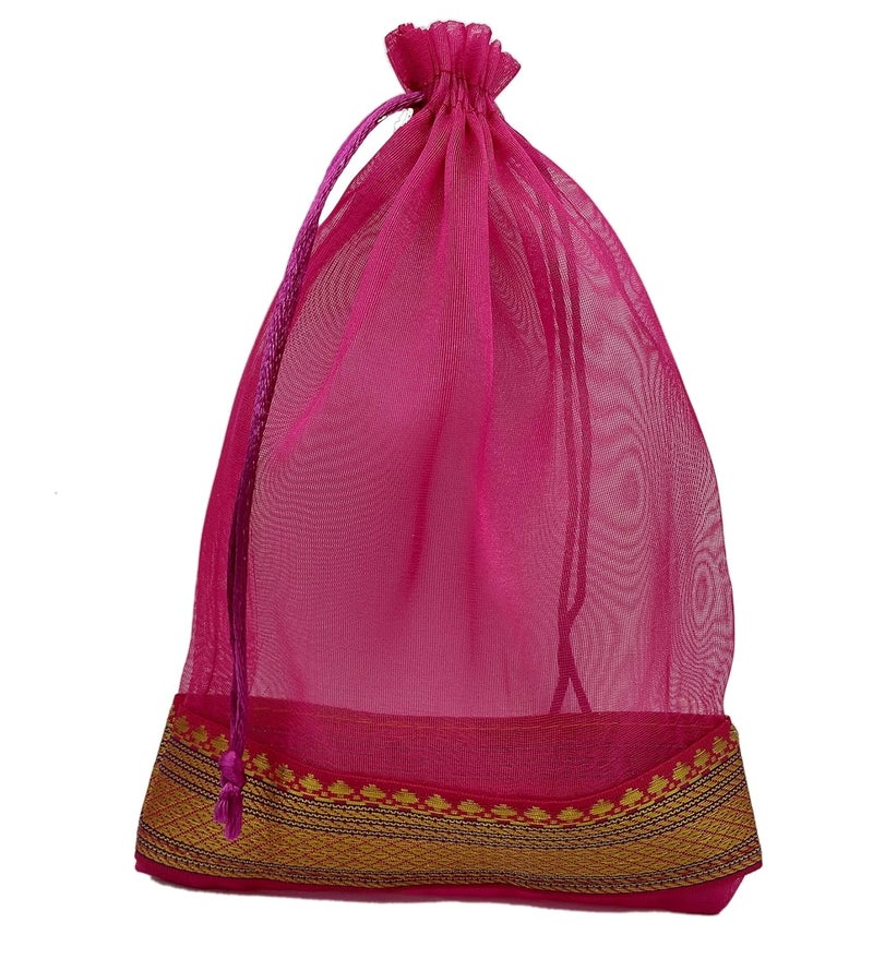brown leaf Set Of 12 Organza 9X7 inch Potli Bags Pouch Best for Wedding Anniversary Party Supply Return Gifting Bags - Image 5
