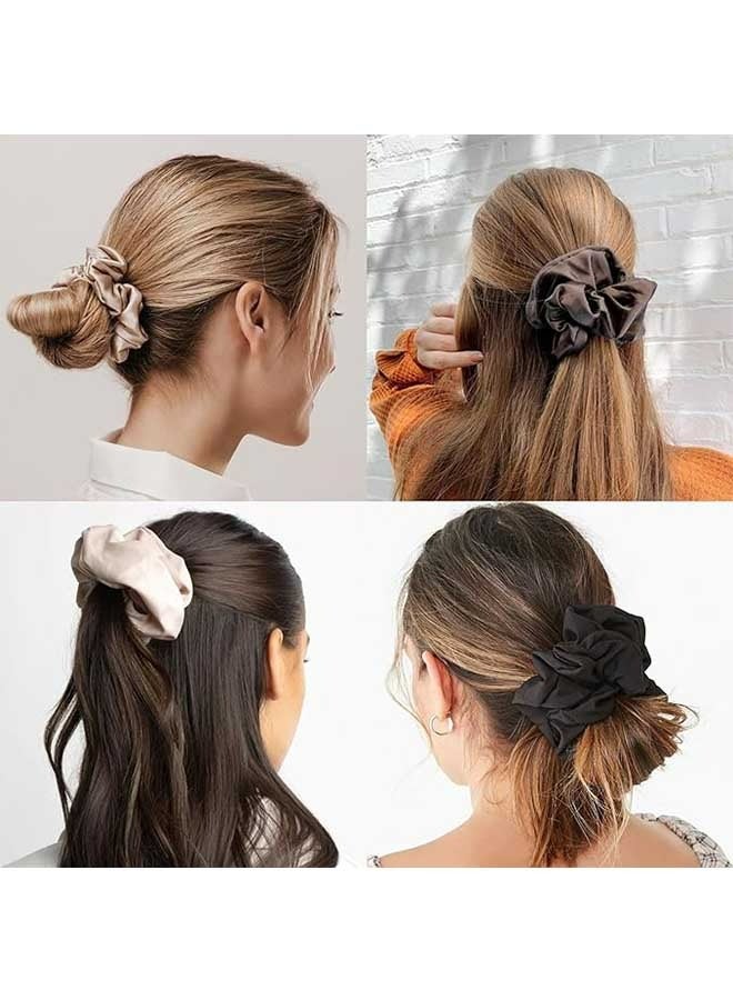 Ocean 3 Pcs Large Satin Silk Scrunchies Set, Thick Elastic Fluffy Hair Ties Ponytail Holder Jumbo Scrunchies Accessories, for Women and Girls(Multi-Color) - Image 3