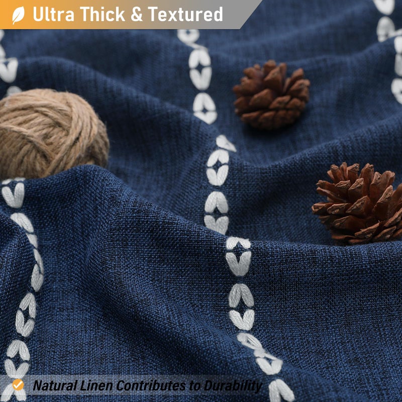 Bttn Startain Extra Long Shower Surtain - 72x84 Long Boho Chic Chicled Linen Linen Startain Startain With Hooks Tall Modern Farmhouse Stretics Huchice Date Sertains للحمام - الأزرق البحري - Image 2