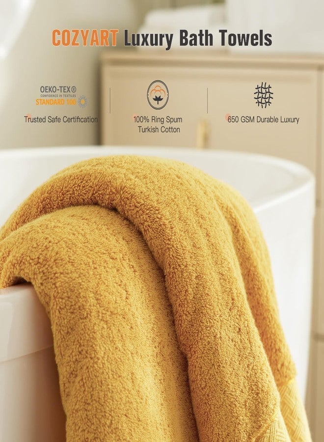 COZYART طقم مناشف حمام كوزي آرت، 6 قطع، قطن تركي 100%، 650 غرام/متر مربع، مناشف فائقة النعومة وعالية الامتصاص بجودة فندقية للحمام، لون ذهبي خردلي - Image 2