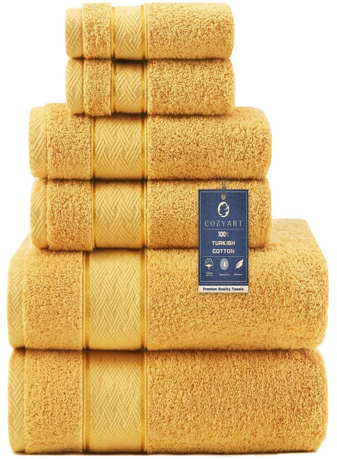 COZYART طقم مناشف حمام كوزي آرت، 6 قطع، قطن تركي 100%، 650 غرام/متر مربع، مناشف فائقة النعومة وعالية الامتصاص بجودة فندقية للحمام، لون ذهبي خردلي - Image 1