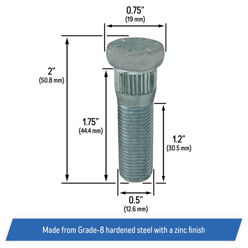أيه أيه مسامير عجلات قابلة للضغط مقاس 1/2 بوصة - 20 × 1.75 بديلة لمقطورة قارب UFP من Dexter (عبوة من 5 قطع) - Image 3