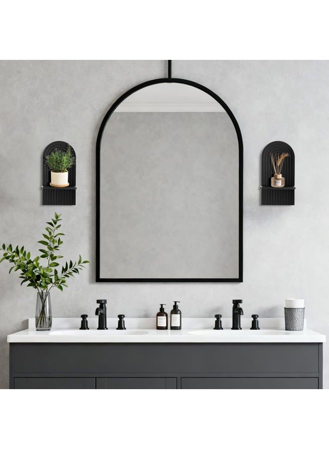 Walasis Black Boho Floating Shelves: Decorative Wall Shelves Display Plants Small Items Mid Century Modern MCM Wall Decor - Image 2