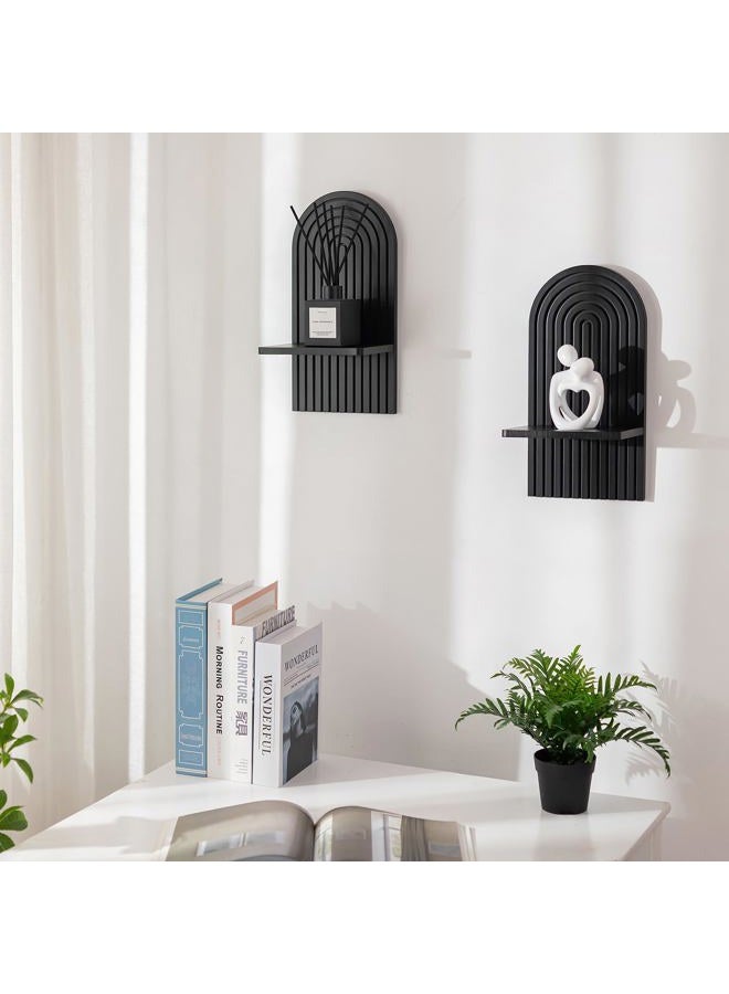 Walasis Black Boho Floating Shelves: Decorative Wall Shelves Display Plants Small Items Mid Century Modern MCM Wall Decor - Image 3