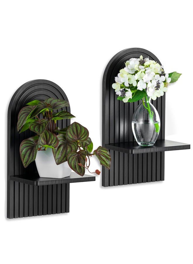 Walasis Black Boho Floating Shelves: Decorative Wall Shelves Display Plants Small Items Mid Century Modern MCM Wall Decor - Image 1