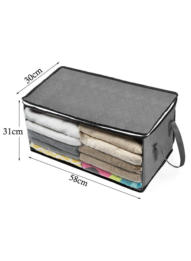 Large Storage Bags, Foldable Non-woven Fabric Closet Storage Bag, Closet Organizer, Clothing Storage Box With Reinforced Handles, Sturdy Zipper And Transparent Window For Quilts, Clothing, Bedding, Grey - Image 2