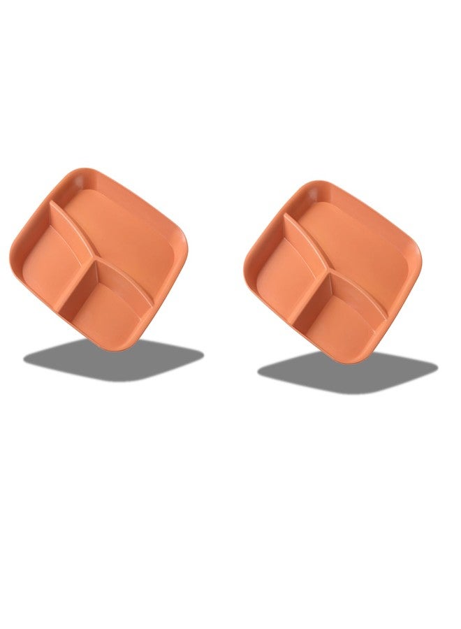 Clovis Square Three Compartment 10 Inch Wheat Straw 2pcs Set Dinner Plates Dinnerware Dishes Set Lose Weight Food Plate Tray Fruits Snack Bowls BPA Free, Divider Plate (Orange, 25CM, 2PCs) - Image 1