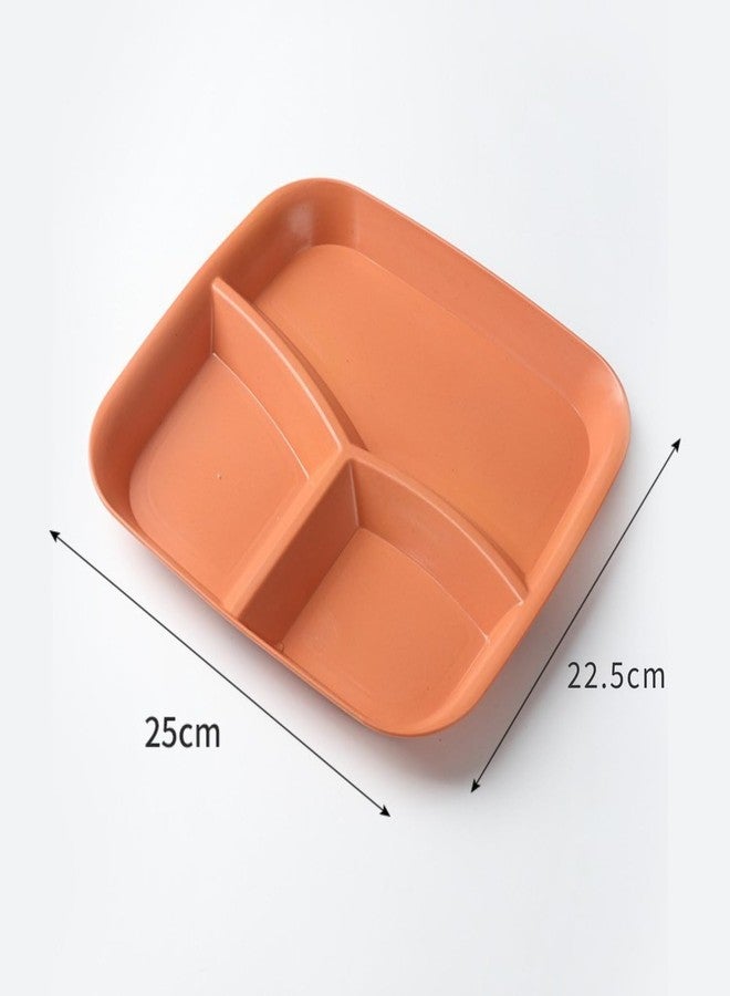 Clovis Square Three Compartment 10 Inch Wheat Straw 2pcs Set Dinner Plates Dinnerware Dishes Set Lose Weight Food Plate Tray Fruits Snack Bowls BPA Free, Divider Plate (Orange, 25CM, 2PCs) - Image 2