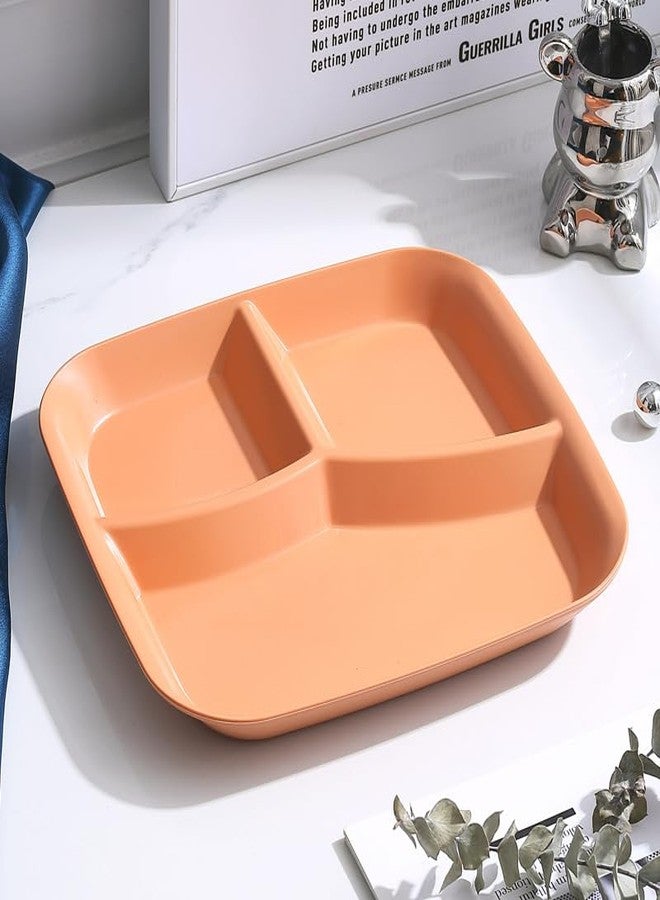 Clovis Square Three Compartment 10 Inch Wheat Straw 2pcs Set Dinner Plates Dinnerware Dishes Set Lose Weight Food Plate Tray Fruits Snack Bowls BPA Free, Divider Plate (Orange, 25CM, 2PCs) - Image 3