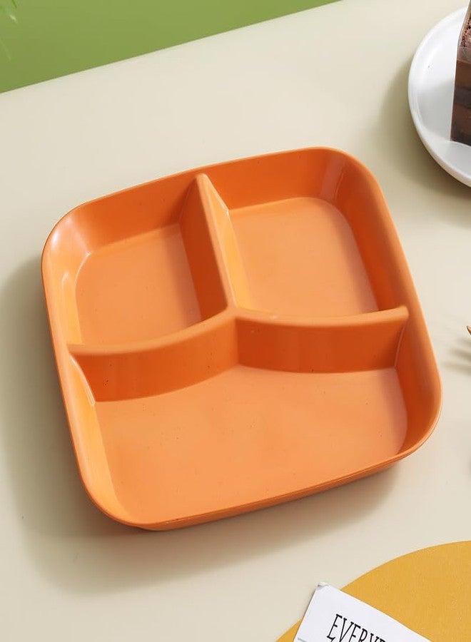 Clovis Square Three Compartment 10 Inch Wheat Straw 2pcs Set Dinner Plates Dinnerware Dishes Set Lose Weight Food Plate Tray Fruits Snack Bowls BPA Free, Divider Plate (Orange, 25CM, 2PCs) - Image 4