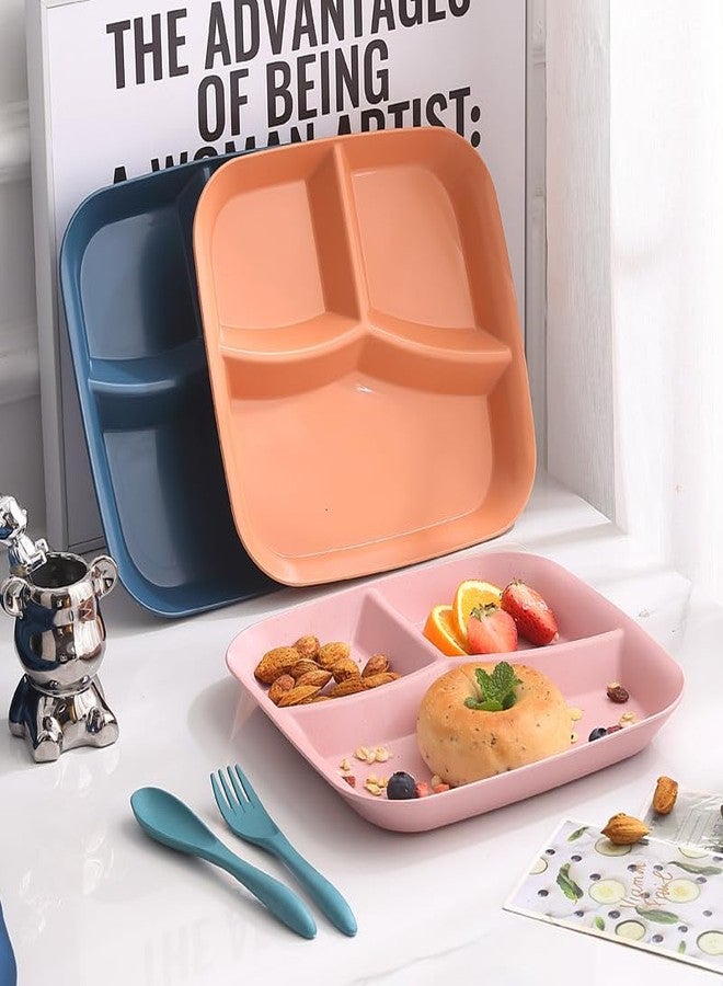 Clovis Square Three Compartment 10 Inch Wheat Straw 2pcs Set Dinner Plates Dinnerware Dishes Set Lose Weight Food Plate Tray Fruits Snack Bowls BPA Free, Divider Plate (Orange, 25CM, 2PCs) - Image 5