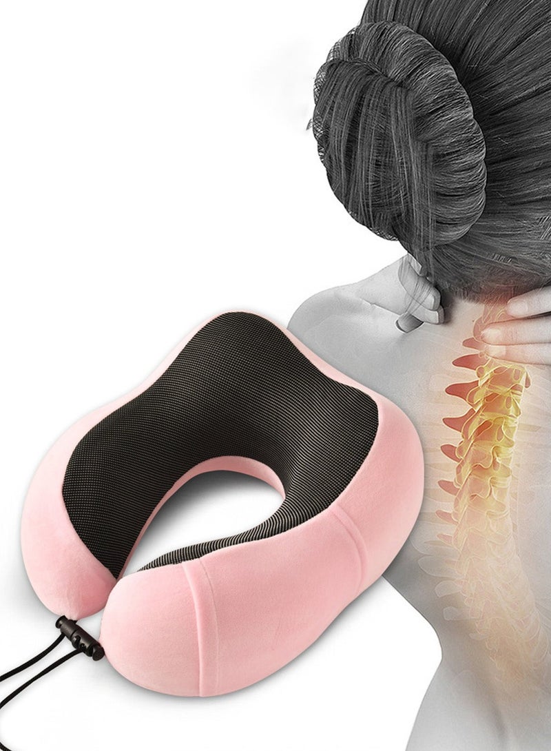 MLADEN سادة سفر من مصنوعة من الميموري فوم، وسادة رقبة مريحة وداعمة لتخفيف الالام اثناء السفر، وسادة طائرة للنوم في الطائرة والسيارة والمكتب والمنزل وردي(بأغطية أذن + قناع عين) - Image 4