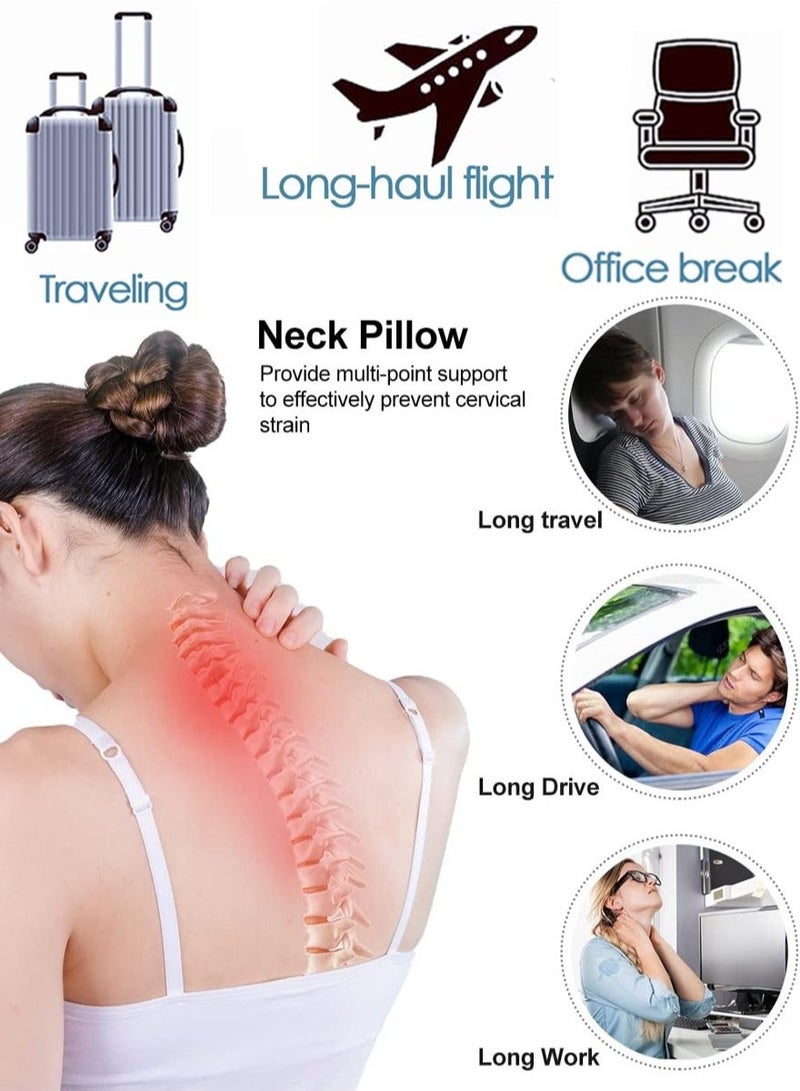 MLADEN سادة سفر من مصنوعة من الميموري فوم، وسادة رقبة مريحة وداعمة لتخفيف الالام اثناء السفر، وسادة طائرة للنوم في الطائرة والسيارة والمكتب والمنزل وردي(بأغطية أذن + قناع عين) - Image 5