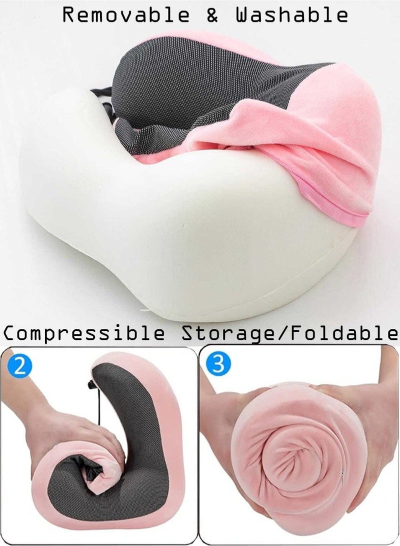 MLADEN سادة سفر من مصنوعة من الميموري فوم، وسادة رقبة مريحة وداعمة لتخفيف الالام اثناء السفر، وسادة طائرة للنوم في الطائرة والسيارة والمكتب والمنزل وردي(بأغطية أذن + قناع عين) - Image 3